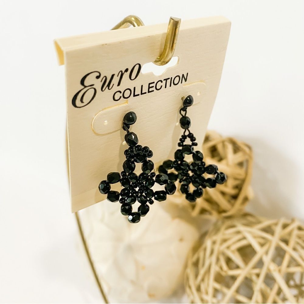 Euro Collection Beaded Black Floral Boho earrings